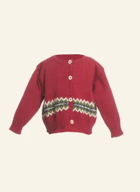 Children's Cardigan - Red Zig Zag