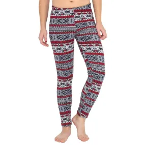 Ugly SNOWFLAKES Pattern RED GRAY Christmas Leggings